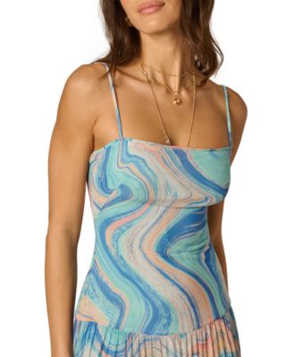 Women's Pleated Skirt Printed Midi Dress