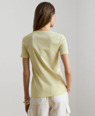 Petite Striped Rib-Knit Stretch Crewneck T-Shirt