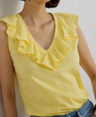 Petite Ruffle-Trim V-Neck Sleeveless Top