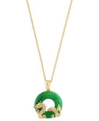 Jade & Diamond (1/20 ct. t.w.) Pendant Necklace in 14k Yellow Gold