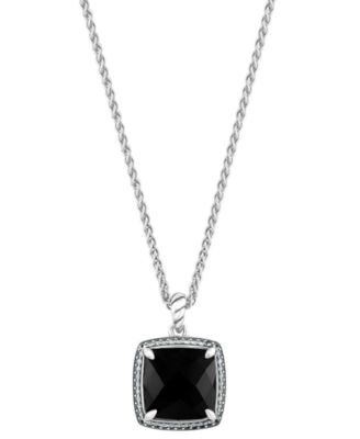 White Topaz (3/8 ct. t.w.) and Onyx Pendant Necklace in Sterling Silver