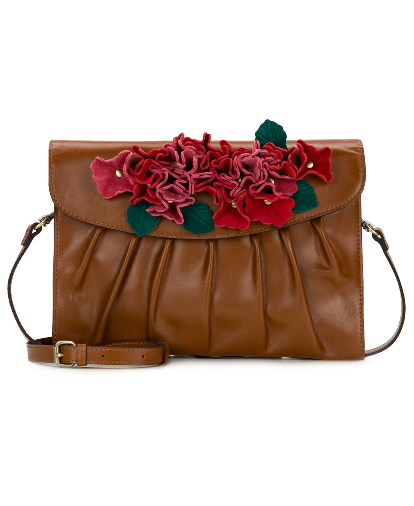Женский клатч Patricia Nash Chalaronne Medium Leather Hydrangea Embellished Clutch Handbag, цвет: Рыжевато-коричневый — фото 1