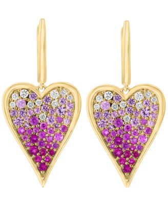 Pink Sapphire (1-3/8 ct. t.w.) & Diamond (1/3 ct. t.w.) Heart Drop Earrings in 14k Yellow Gold
