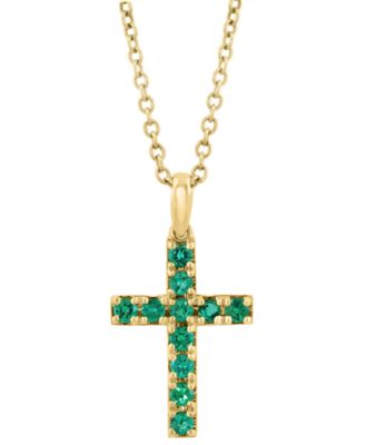 Emerald (1 ct. t.w.) Cross Pendant Necklace in 14k Yellow Gold