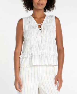 Women's Sleeveless Tie-Front Smocked Top