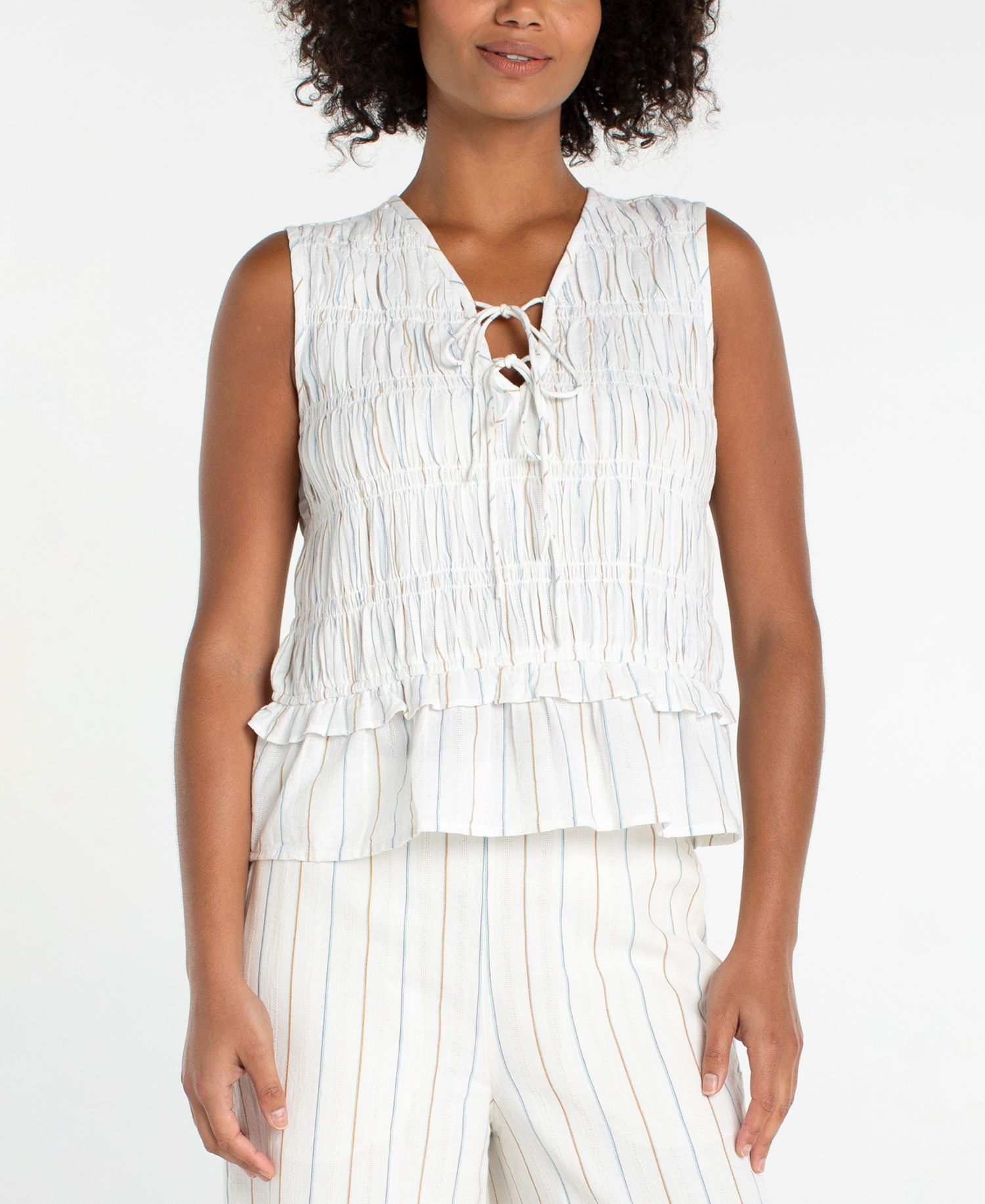 Women's Sleeveless Tie-Front Smocked Top
