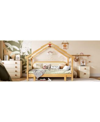 Streamdale Twin Size Wood Treehouse Bed with Soft Cushion Rails