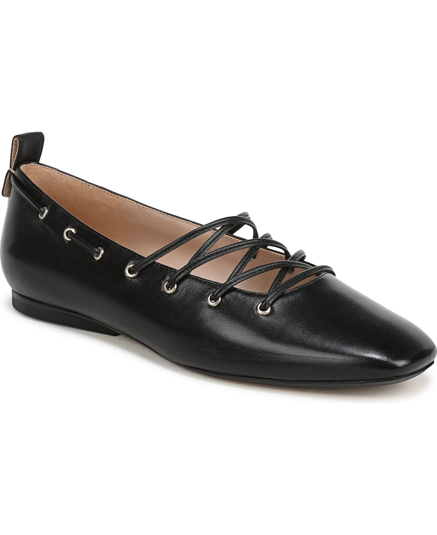 Женские балетки 27 EDIT Naturalizer Carla-Ghillie Square Toe Ballerina Flats, цвет: Чёрный кожаный — фото 1