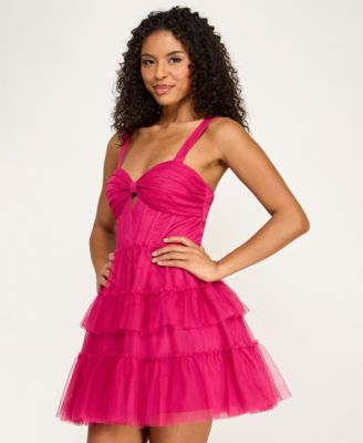 Juniors' Sweetheart Neck Tiered Skirt Dress