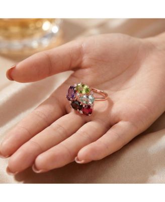 Dazzling Sterling Silver Multi-Color CZ Cluster Satement Ring