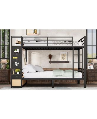Queen Metal Bunk Bed with Storage for Teens