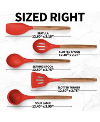 5 Piece Silicone Utensils Set with Authentic Acacia Wood Handles