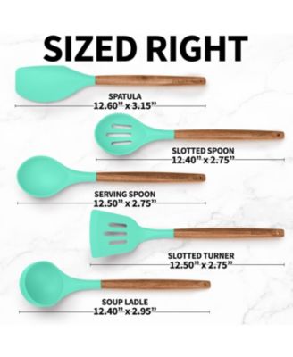 5 Piece Silicone Utensils Set with Authentic Acacia Wood Handles