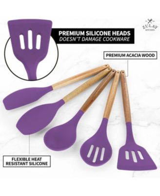 5 Piece Silicone Utensils Set with Authentic Acacia Wood Handles