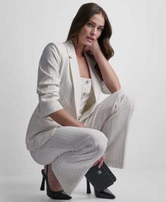 Petite Pinstripe Notch Collar Jacket and Modern Fit Flared Pants