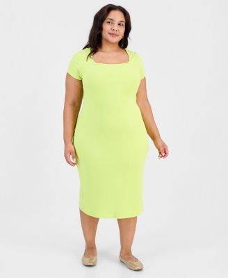 Trendy Plus Short-Sleeve Square-Neck Bodycon Dress