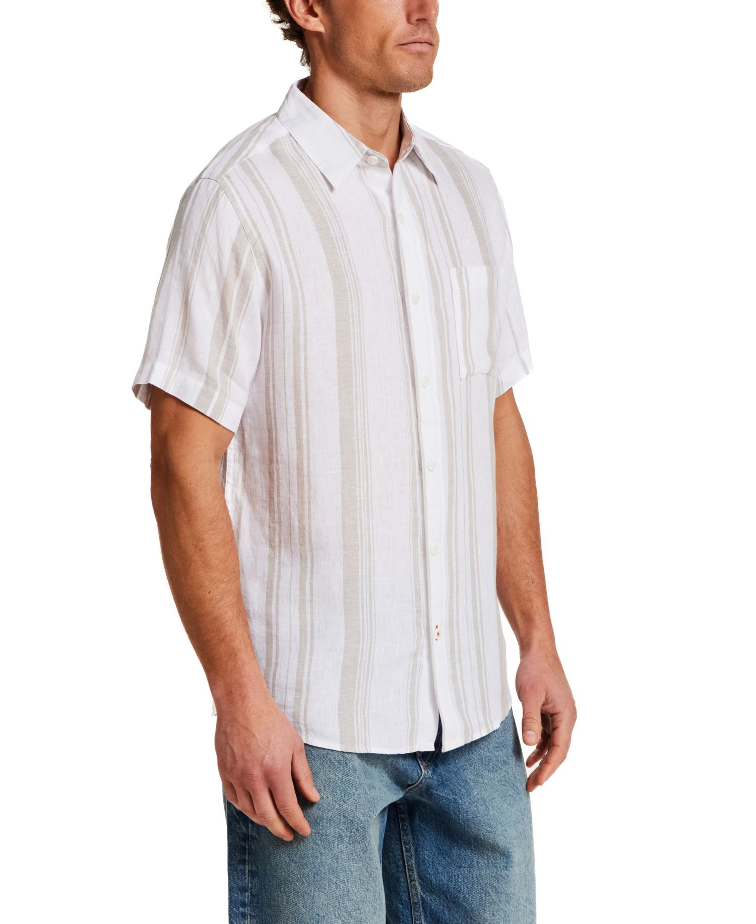 Men's Regular-Fit Button-Down 100% Linen Stripe Shirt