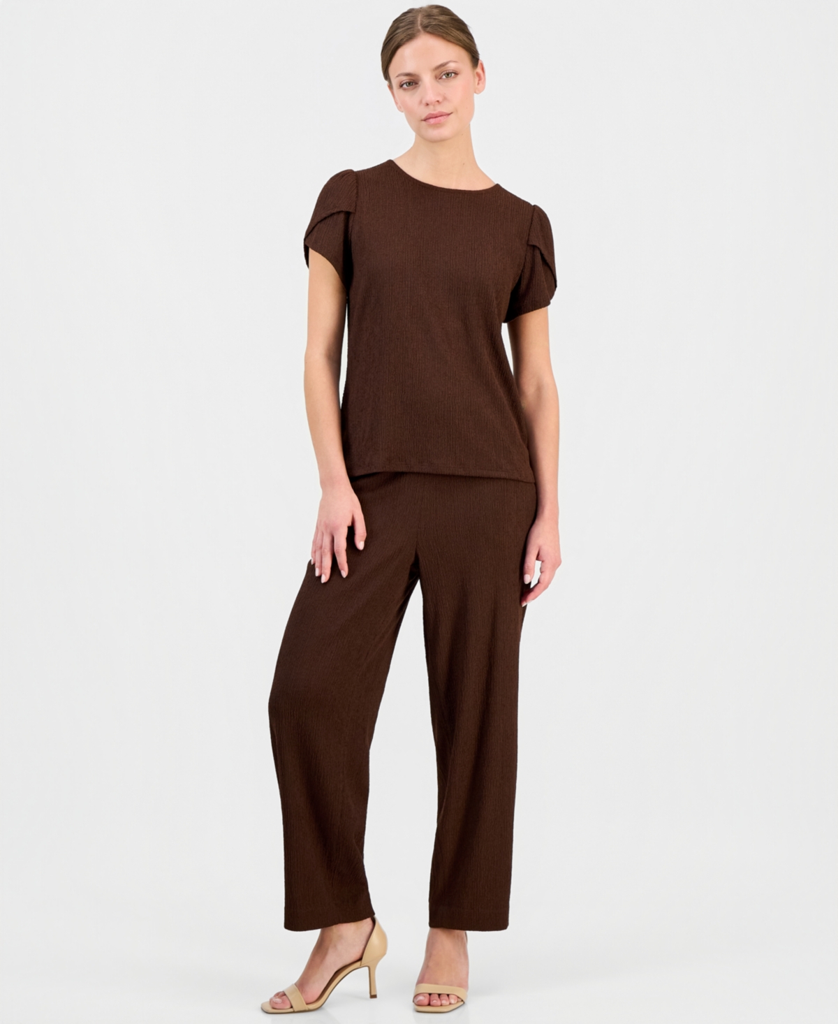 Anne Klein Essentials Petite Gathered Tulip-Sleeve Top