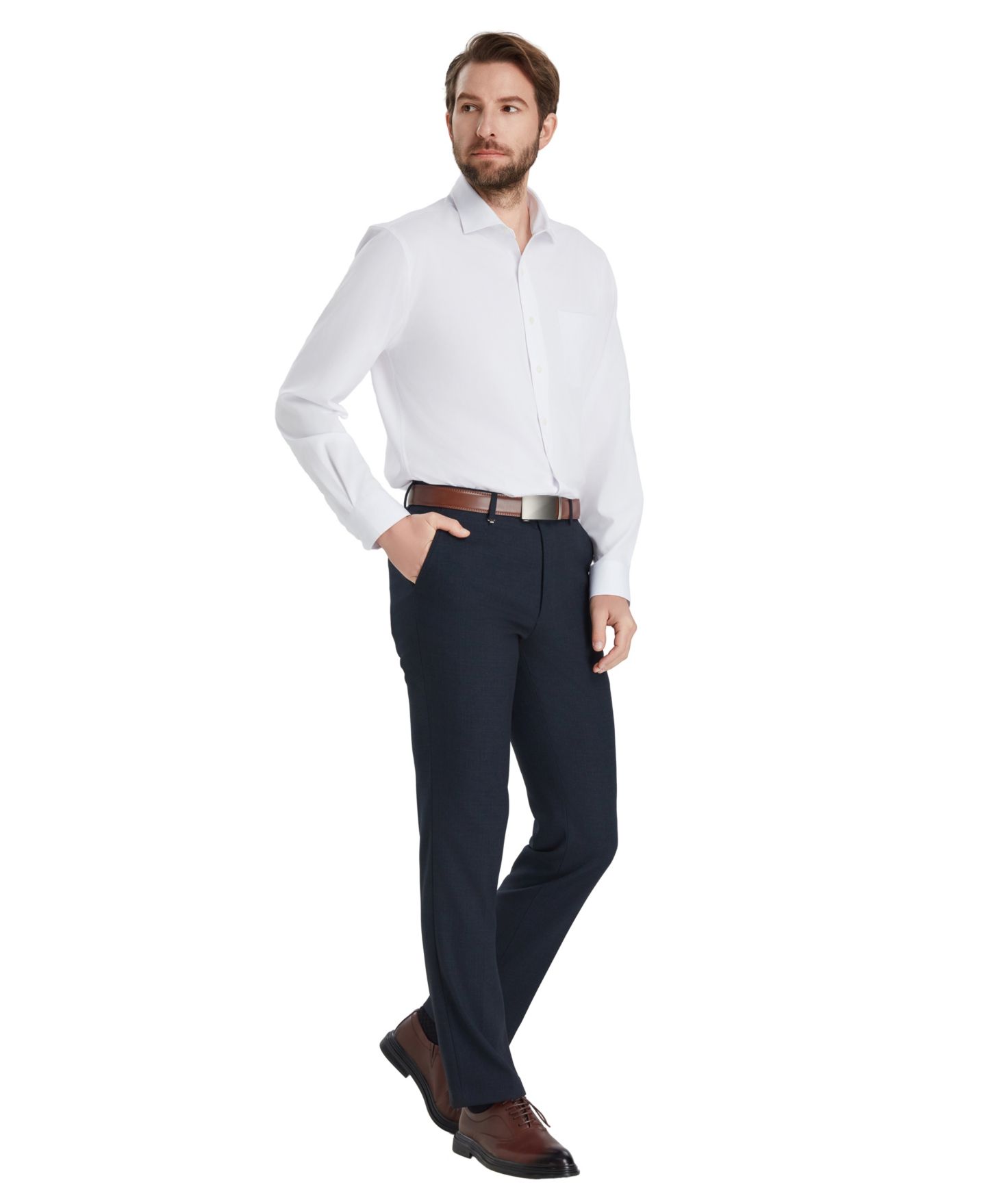 Мужская рубашка Club Room Regular-Fit Solid Dress Shirt, цвет: Белый комбинированный — фото 3