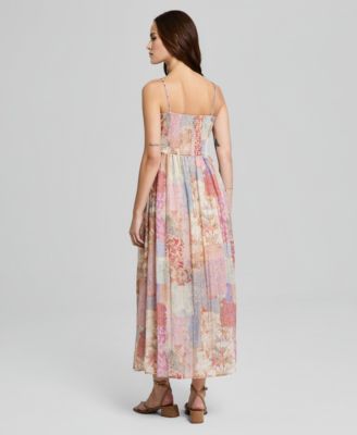Women's Lace-Trim Patchwork-Print Maxi Dress