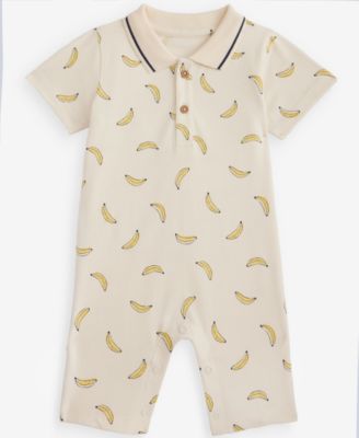 Baby Boys' 0M-24M Cotton Banana-Print Polo Sunsuit