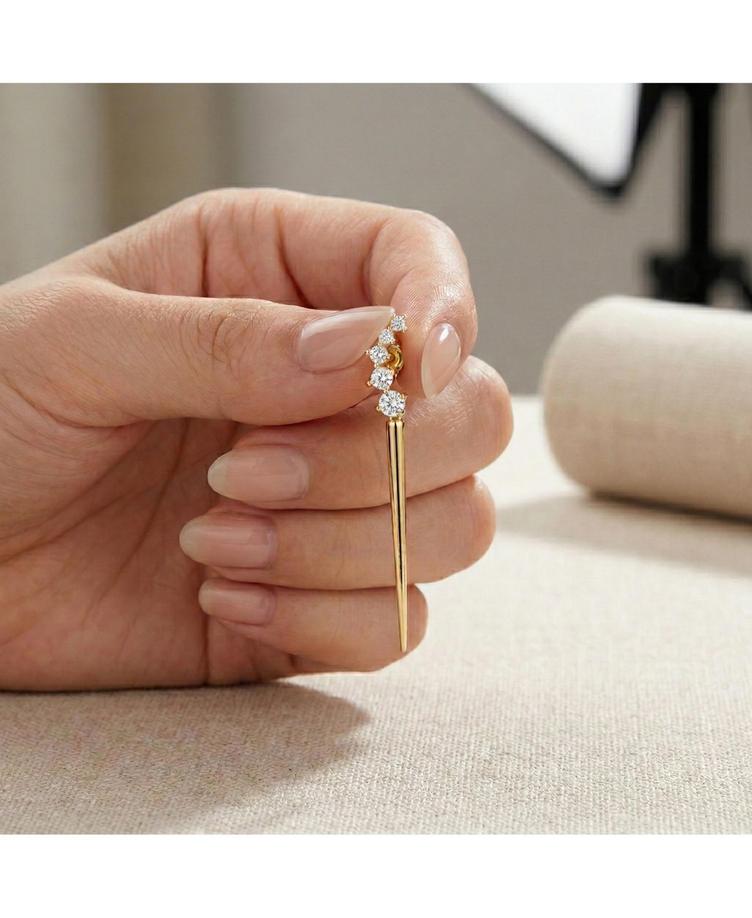 Striking 14K Gold Plated CZ Waterfall Spike Drop Earrings