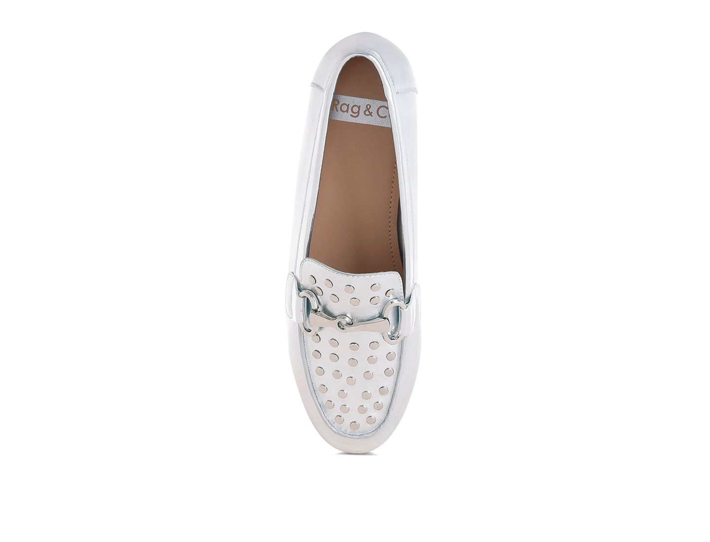 Женские туфли Rag & Co Estafa Horsebit and Studs Metallic Pleather, цвет: Серебряный — фото 7