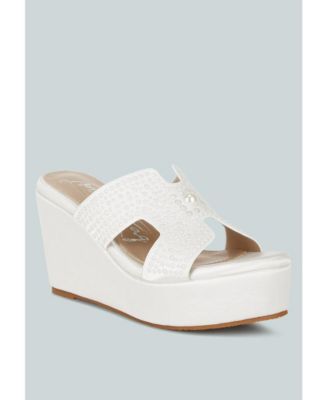 Womens Renier Satin Pearl Detail Wedge Sandals
