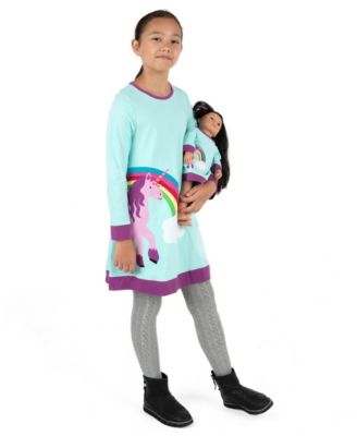 Big Girls 6-14 Matching Doll Long Sleeve Cotton Crew Neck A-Line Dress
