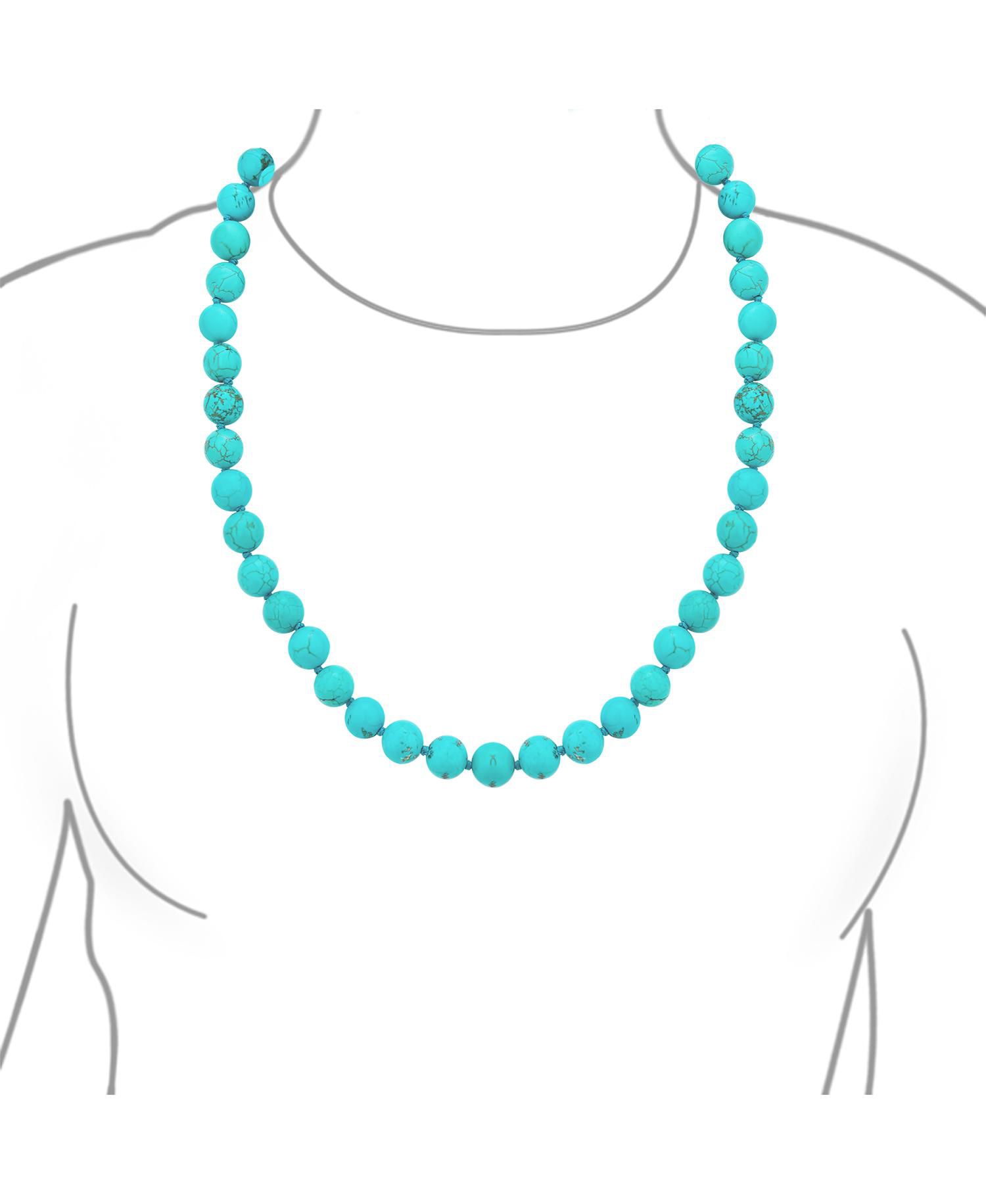 Long Strand Double Wrap Layer Blue Turquoise Necklace .925 Sterling Silver