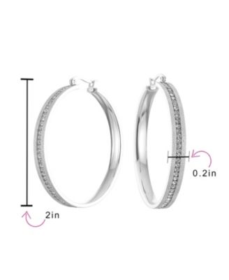 Channel Set CZ Statement Hoop Earrings Stardust Finish Plated Stainless Steel