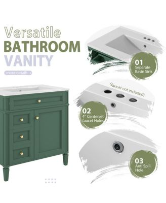 30'' Bathroom Vanity Set with Mirror Cabinet, Solid Wood & MDF, Soft Close Drawers, Ample Storage for Modern Bathrooms