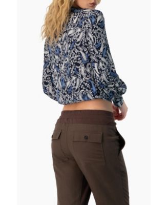 Women's Long Sleeve Paisley V-Neck Blouse