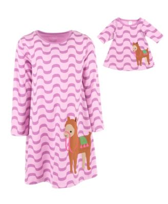 Toddler Girls Matching Doll Long Sleeve Cotton Crew Neck A-Line Dress