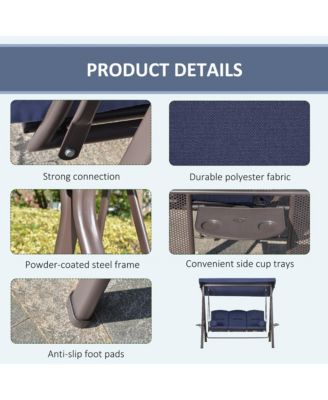 3-Seat Patio Swing w/ Tilt Canopy, Cushions & Cup Tray, Dark