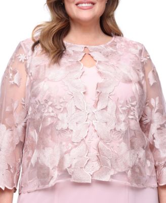 Plus Size A-Line Dress with Lace Mock Jacket