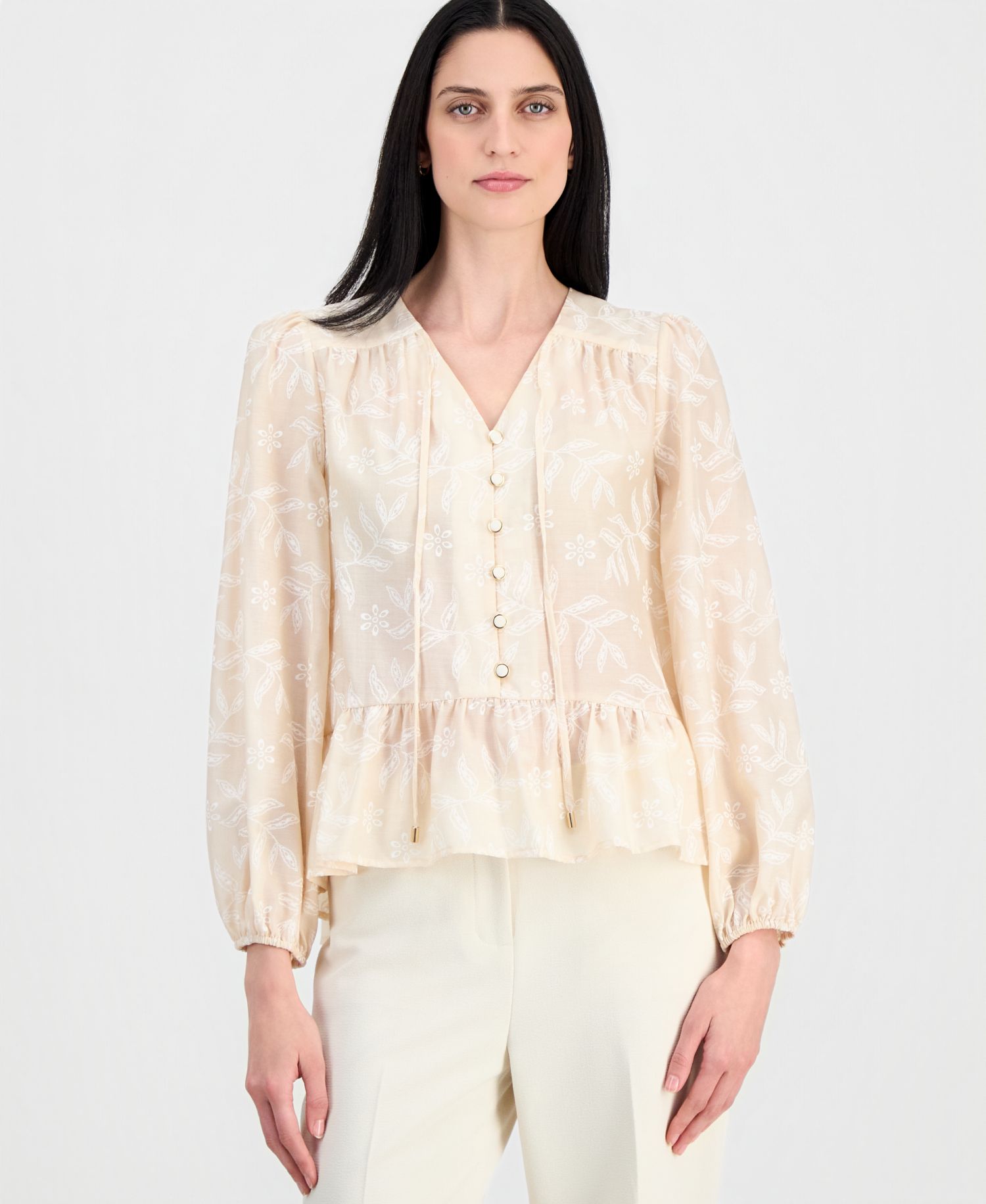 Women's Long-Sleeve Peplum Blouse