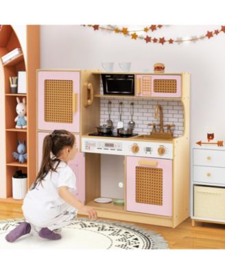 Kids Wooden Kitchen Playset with Realistic Lights & Sounds, Fun Interactive Toy