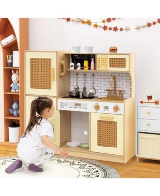 Kids Wooden Kitchen Playset with Realistic Lights & Sounds, Fun Interactive Toy