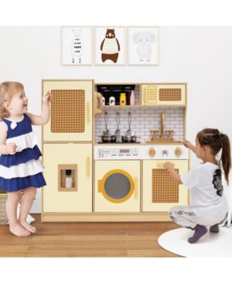 Kids Wooden Kitchen Playset with Realistic Lights & Sounds, Fun Interactive Toy