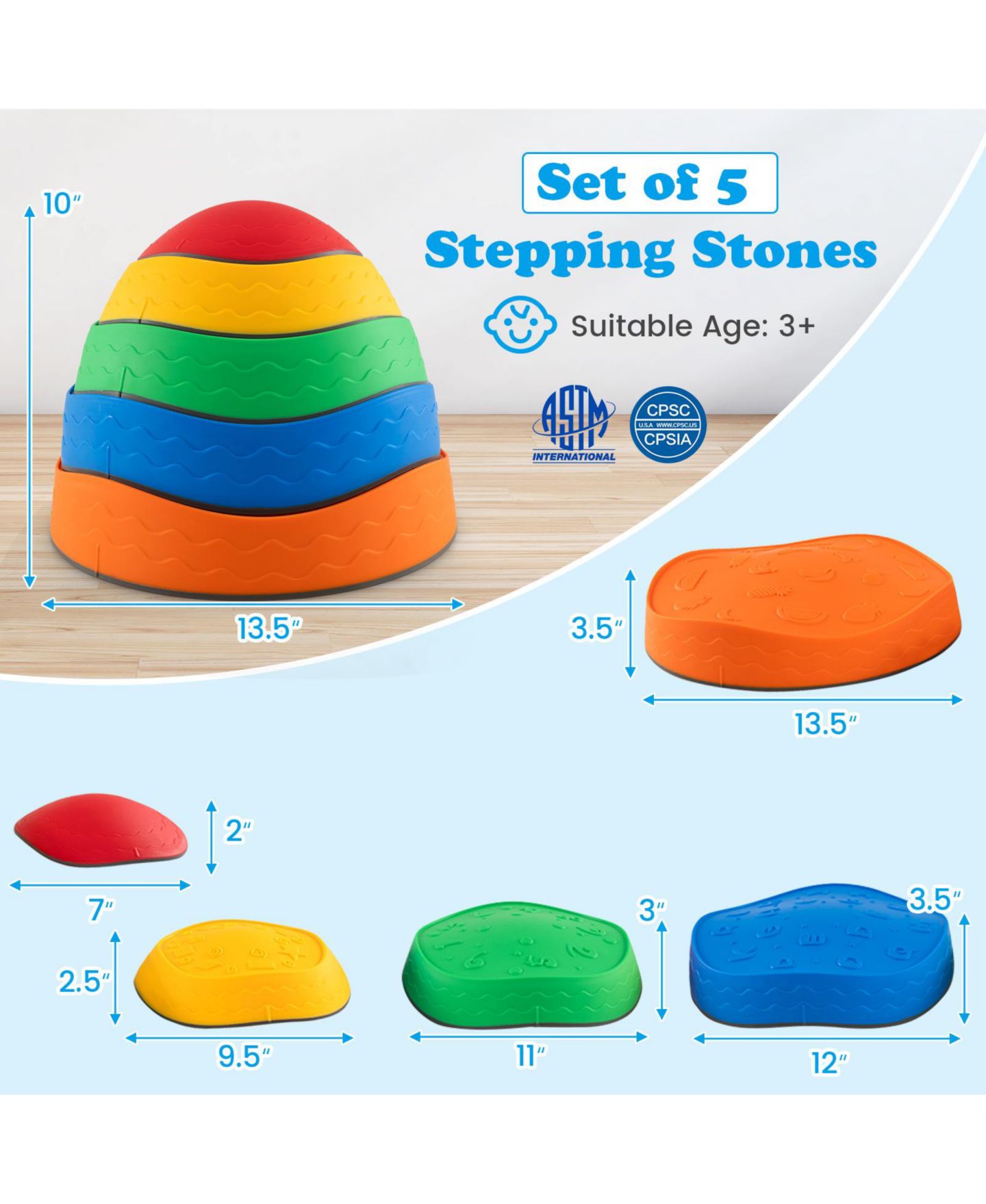 Детские игрушки Mecale 5-Piece Stackable Round Stepping Stone Set, 177 lb. Capacity, Ages 3+, цвет: Жёлтый — фото 2