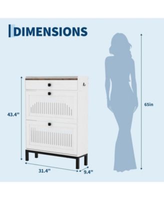 Modern Wooden Shoe Storage Cabinet – 2 Turn Drawers, Adjustable Shelf, Top Drawer, Anti-Tipping, Space-Saving Hidden Organizer for Entryway