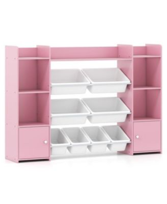 Large Kids Storage Organizer with 8 Bins and Bookshelf
