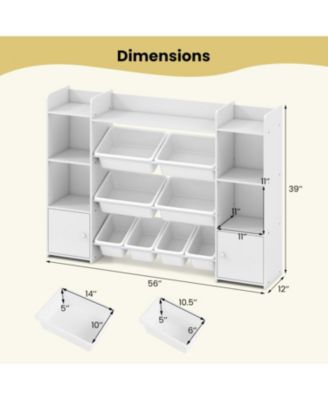 Large Kids Storage Organizer with 8 Bins and Bookshelf