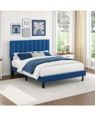 Queen Size Bed Frame, Velvet Upholstered Platform Bed with Adjustable Headboard, No Box Spring Needed, Easy Assembly