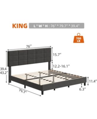 Platform Bed Frame, Linen Upholstered King Bed Frame, Wooden Slats Support, No Box Spring Needed, Noise-Free