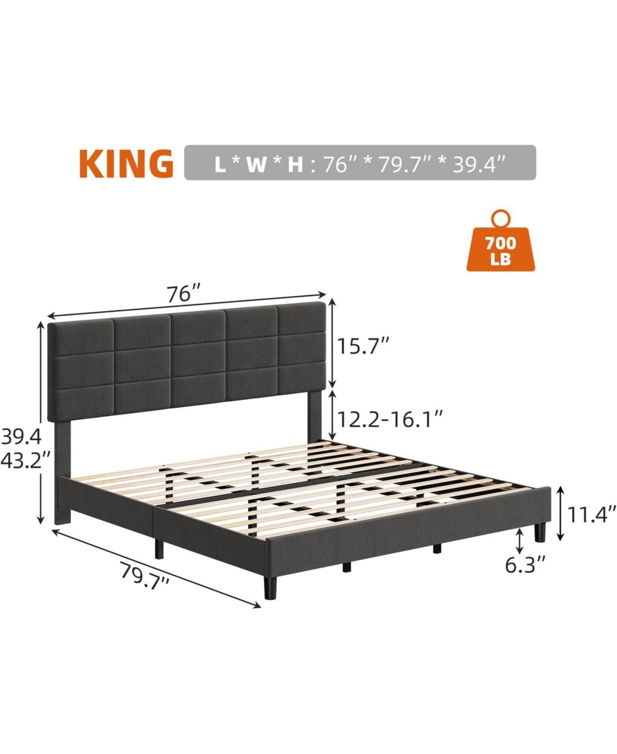 Gaomon Platform Bed Frame, Linen Upholstered King Bed Frame, Wooden Slats Support, No Box Spring Needed