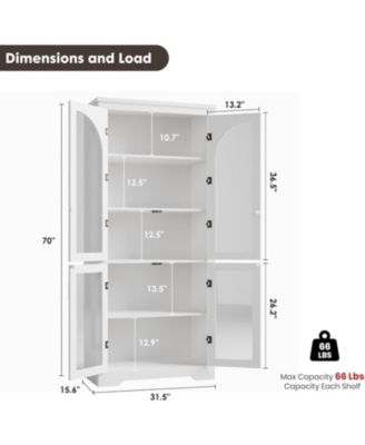 31.5-in W x 70.08-in H x 15.5-in D Kitchen Pantry Cabinet - Modern Display Cabinet with 4 Arched Glass Doors and Adjustable Shelves