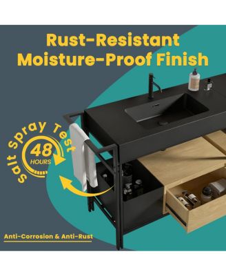 Industrial Double Bathroom Vanity with Artificial Stone Sinks, Large Freestanding Bathroom Vanity without Faucet