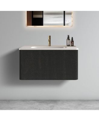 30 Floating Bathroom Vanity with Integrated Ceramic Sink,  Wall Mounted Bathroom Vanity without Faucet, Pre-assembled